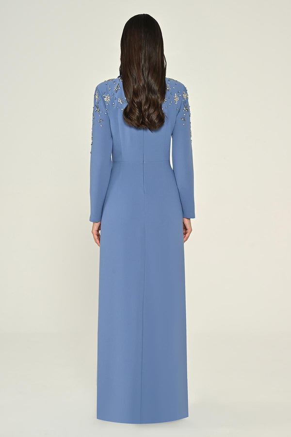 Long-Sleeved Wrap Dress with Shoulder and Waist Accessories