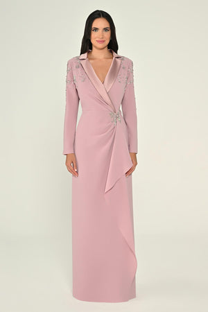 Long-Sleeved Wrap Dress with Shoulder and Waist Accessories