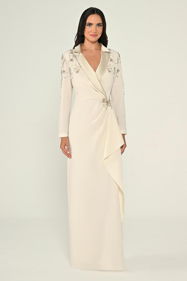 Long-Sleeved Wrap Dress with Shoulder and Waist Accessories