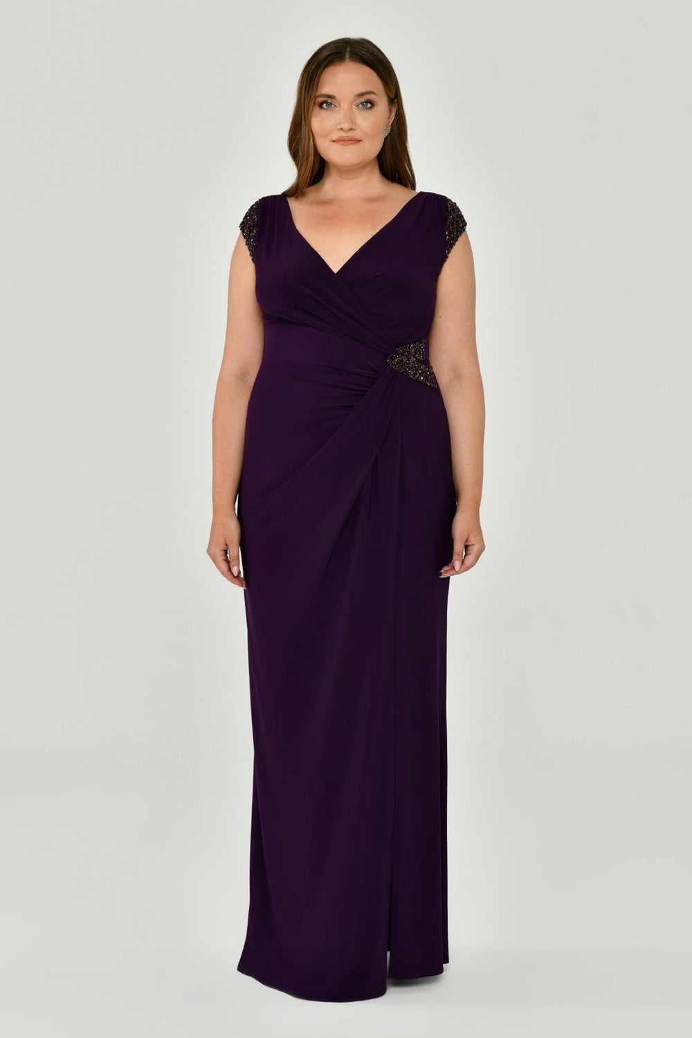 V-Neck Short Sleeve Long Dress with Side Slit and Waist Accessory