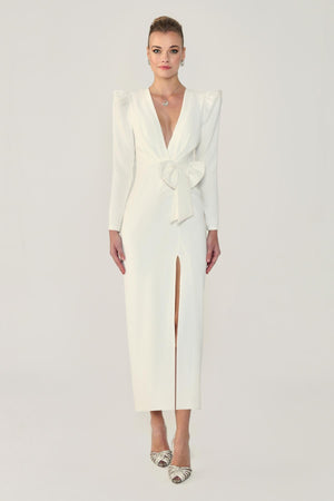 V-Neck Long Sleeve Slit Maxi Dress