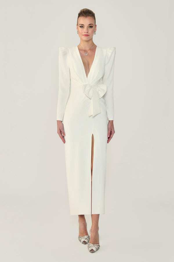 V-Neck Long Sleeve Slit Maxi Dress