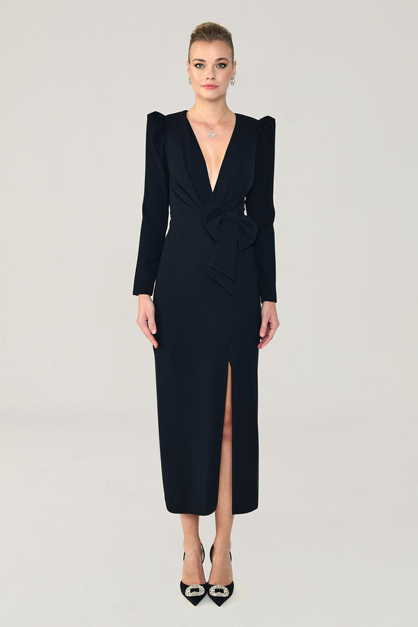 V-Neck Long Sleeve Slit Maxi Dress