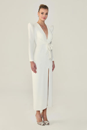 V-Neck Long Sleeve Slit Maxi Dress