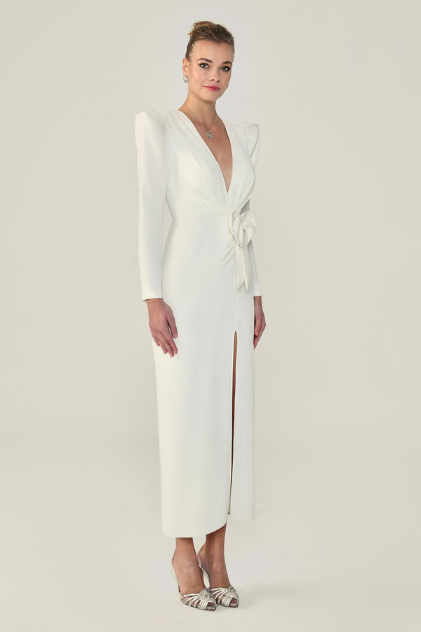 V-Neck Long Sleeve Slit Maxi Dress