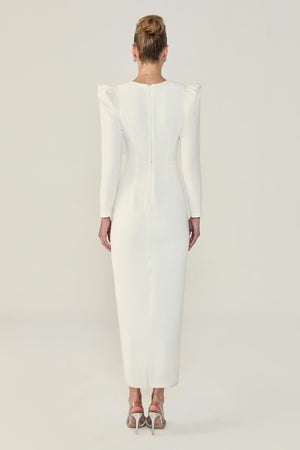 V-Neck Long Sleeve Slit Maxi Dress