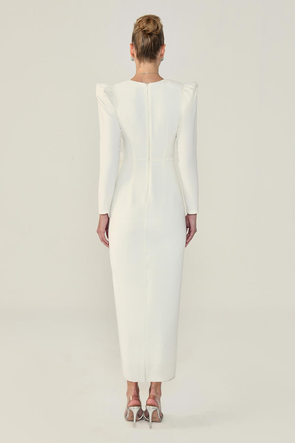 V-Neck Long Sleeve Slit Maxi Dress