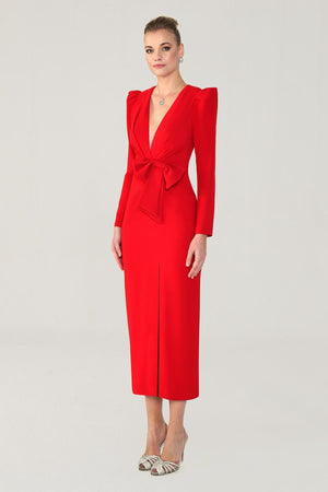 V-Neck Long Sleeve Slit Maxi Dress