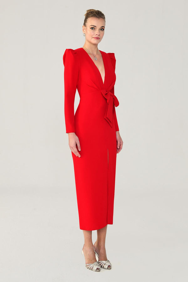 V-Neck Long Sleeve Slit Maxi Dress