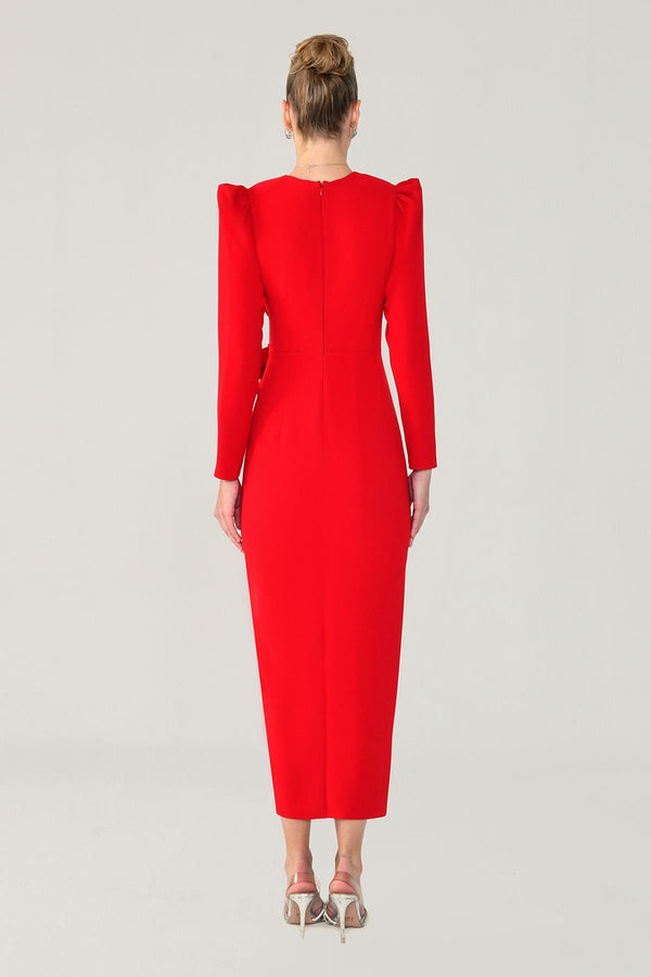 V-Neck Long Sleeve Slit Maxi Dress