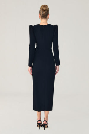 V-Neck Long Sleeve Slit Maxi Dress