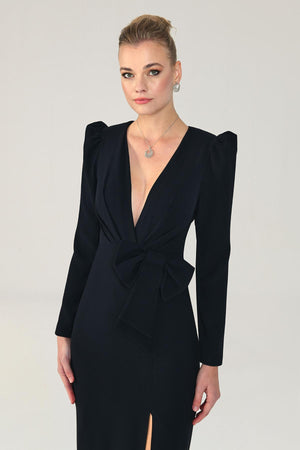 V-Neck Long Sleeve Slit Maxi Dress