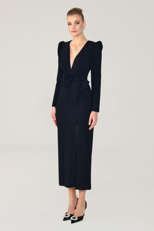 V-Neck Long Sleeve Slit Maxi Dress