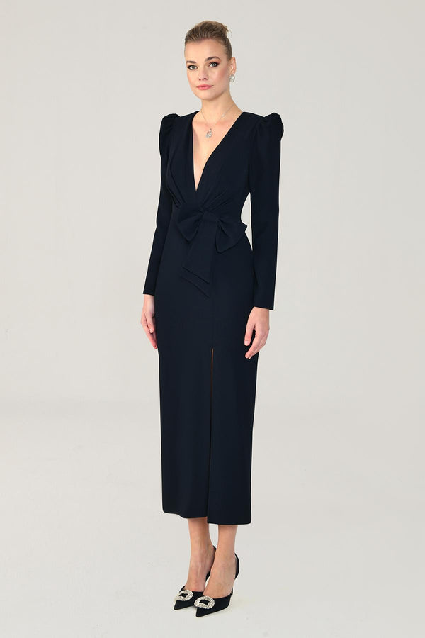 V-Neck Long Sleeve Slit Maxi Dress