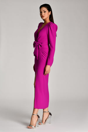 V-Neck Long Sleeve Slit Maxi Dress