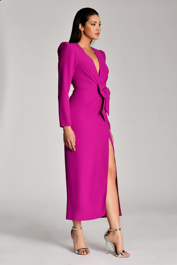V-Neck Long Sleeve Slit Maxi Dress