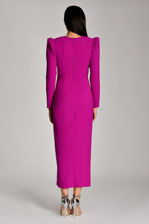 V-Neck Long Sleeve Slit Maxi Dress