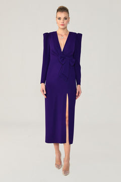 V-Neck Long Sleeve Slit Maxi Dress