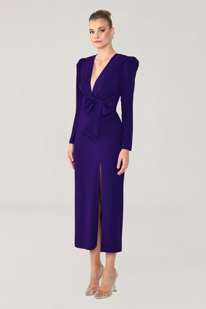 V-Neck Long Sleeve Slit Maxi Dress