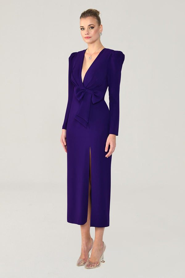 V-Neck Long Sleeve Slit Maxi Dress