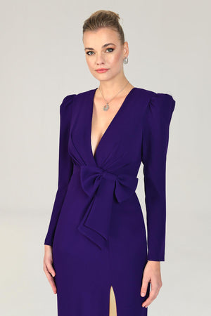 V-Neck Long Sleeve Slit Maxi Dress
