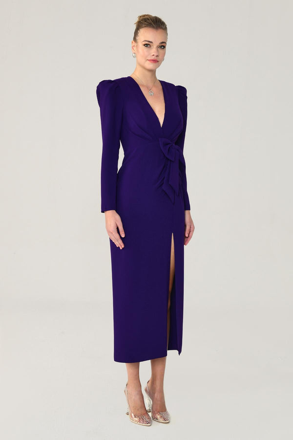 V-Neck Long Sleeve Slit Maxi Dress