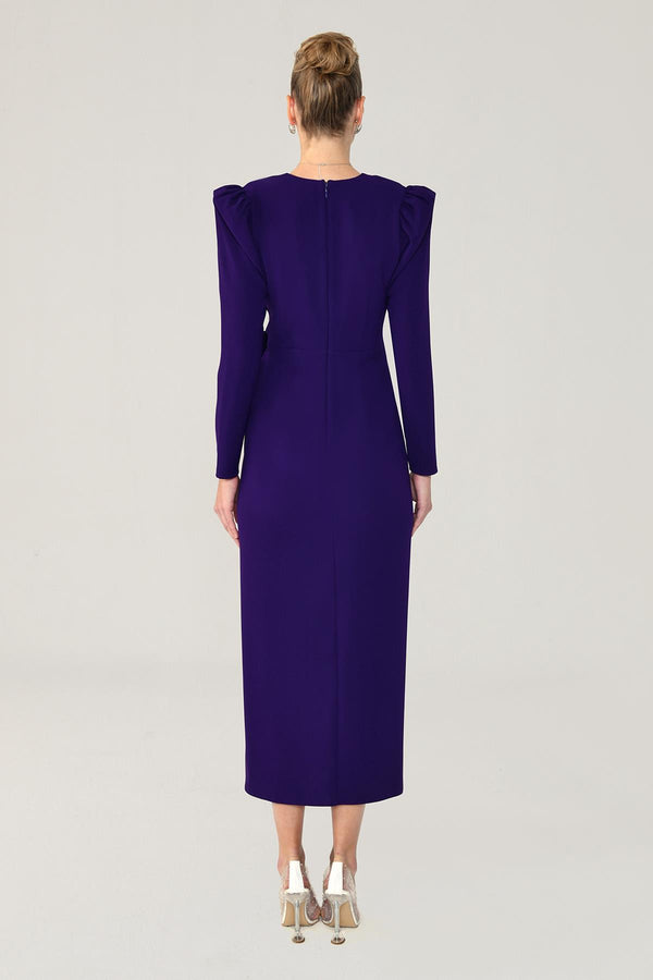 V-Neck Long Sleeve Slit Maxi Dress