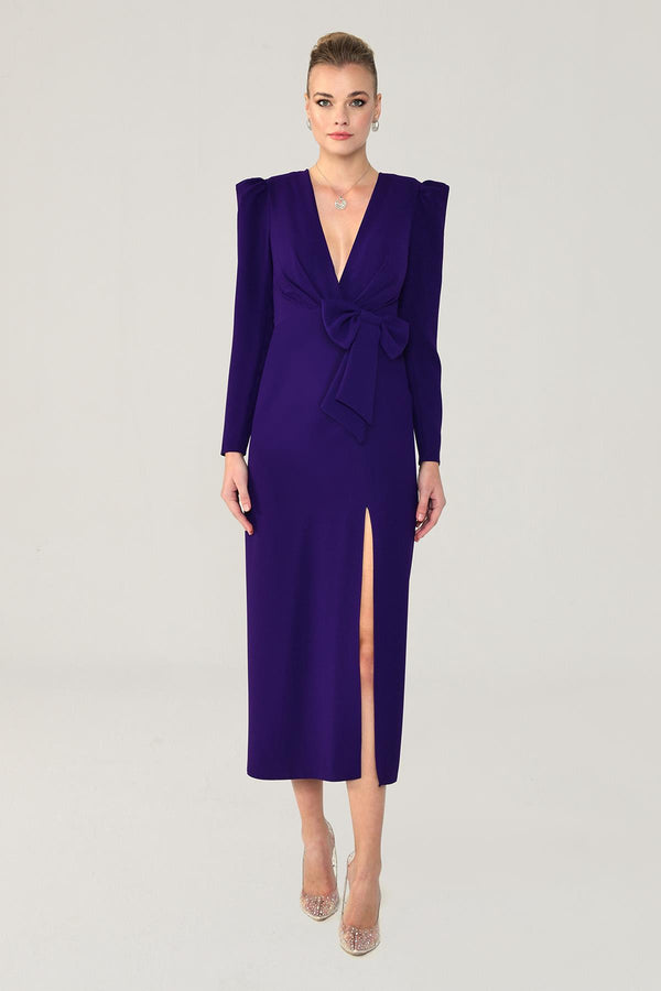 V-Neck Long Sleeve Slit Maxi Dress