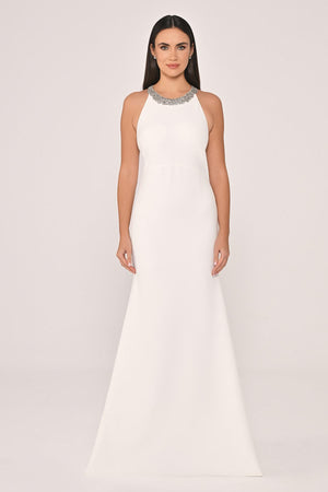 Crepe Long Dress with Embellished Collar and Back