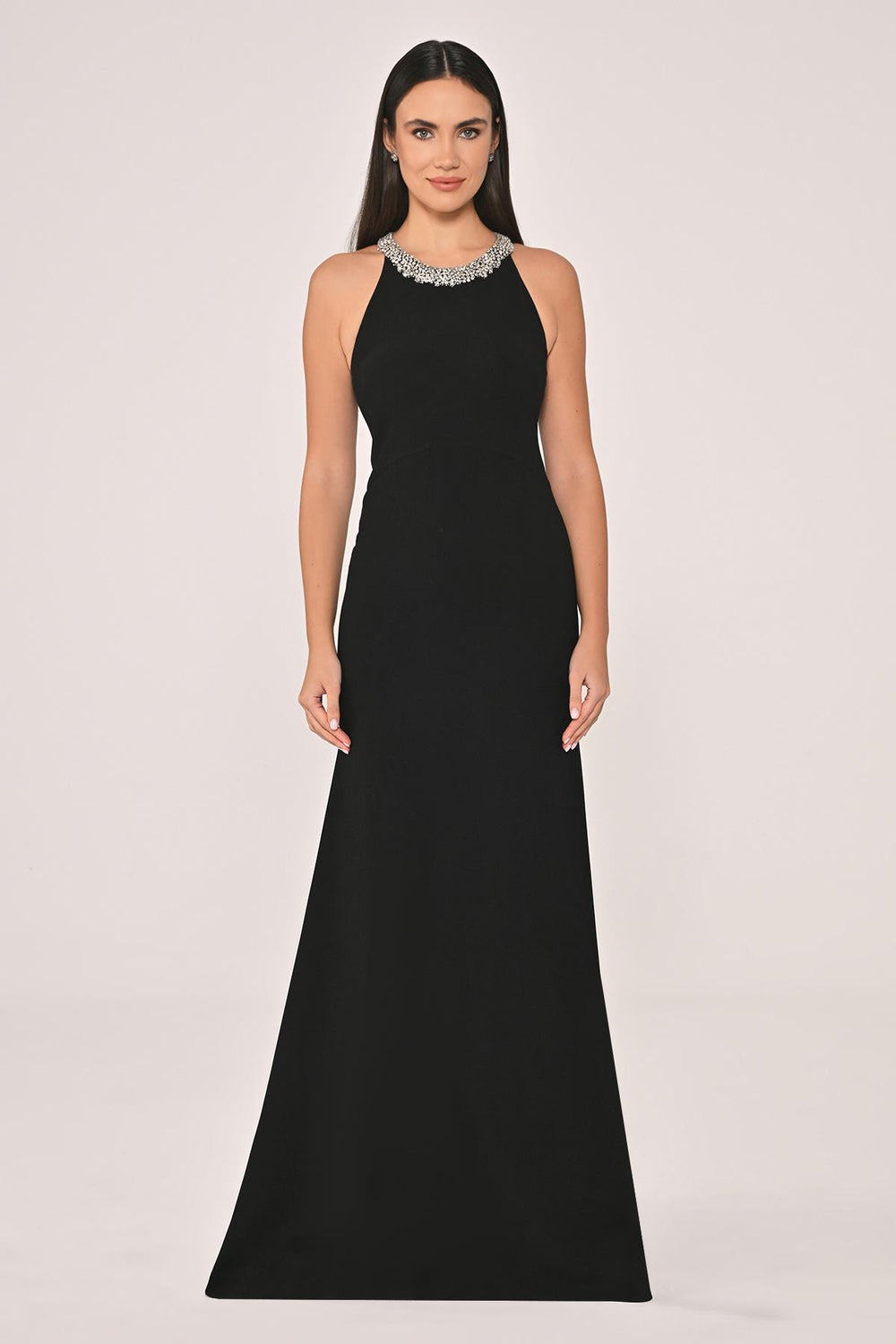 Crepe Long Dress with Embellished Collar and Back