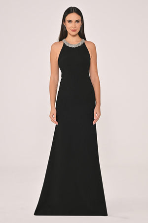 Crepe Long Dress with Embellished Collar and Back