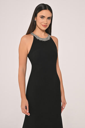Crepe Long Dress with Embellished Collar and Back