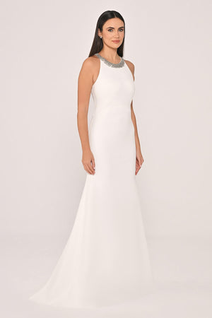 Crepe Long Dress with Embellished Collar and Back