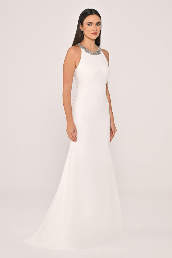 Crepe Long Dress with Embellished Collar and Back