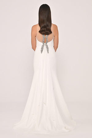 Crepe Long Dress with Embellished Collar and Back