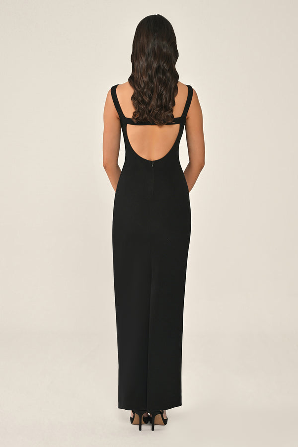 Long Dress with Back Cut-Out and Neckline Embellishment