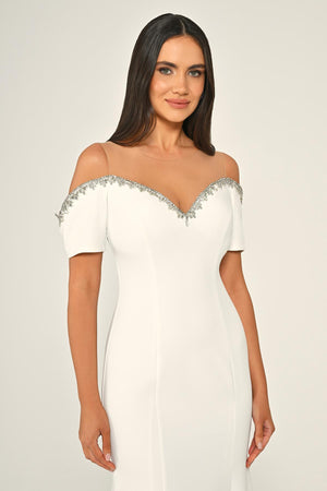 Stone-Embellished Dropped-Shoulder Crepe Midi Dress