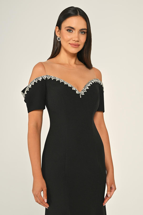 Stone-Embellished Dropped-Shoulder Crepe Midi Dress